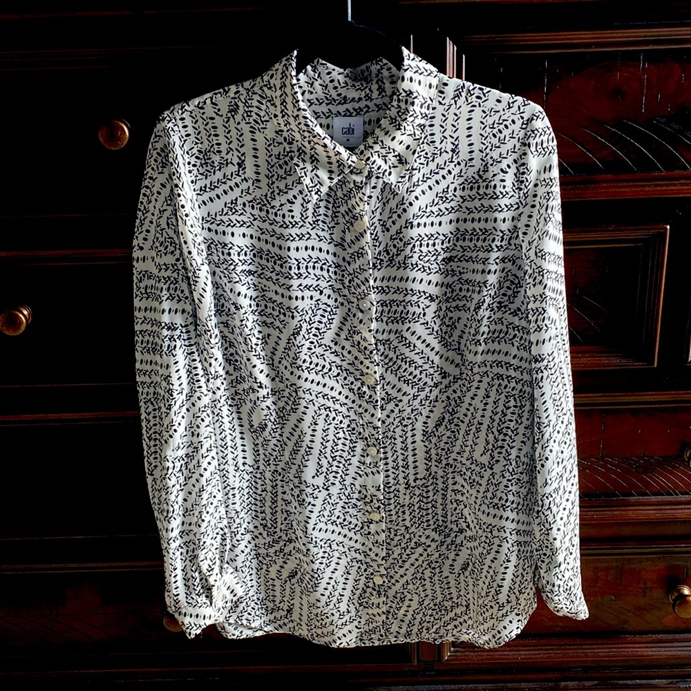 Cabi Black and White Long Sleeve Blouse